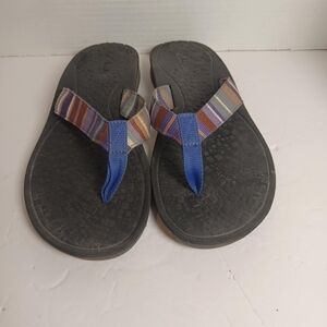 Clarks Men's Thong Flip Flops‎ Sandals Comfort Thick Sole Striped Strap SZ 10